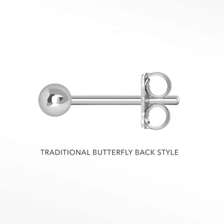 A sleek silver ball stud earring with traditional butterfly back from earrings buttercup 14k white collection