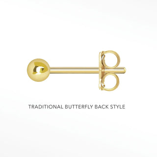 Gold ball stud earring with traditional butterfly back in 14k yellow for stud earrings buttercup collection
