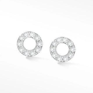 Delicate silver hoop diamond stud earrings donut 14k white adorned with sparkling clear cubic zirconia stones