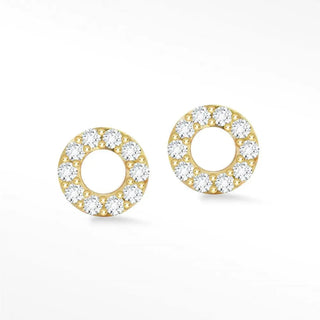 Gold-toned diamond stud earrings donut 14k yellow featuring a circular stud design with a halo of clear diamonds