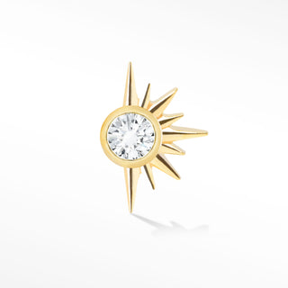 Sunburst flat back earrings, in 14k yellow gold, diamond, stone size 2mm, a radiant sunburst 