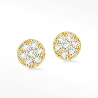 Gold-toned diamond stud earrings glazed donut 14k yellow with clear sparkling diamonds and a delicate beaded border