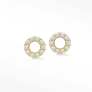 Donut diamond stud earrings 14k gold featuring gold hoop stud earrings with a halo of sparkling clear diamonds
