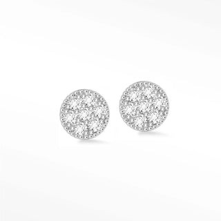 Silver glazed donut diamond stud earrings in 14k white gold with round pave clear crystals design