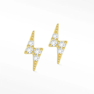 Gold lightning bolt 14k yellow stud earrings with clear cubic zirconia stones resembling diamond stud earrings