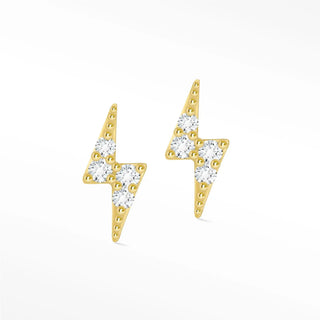 Gold lightning bolt 14k yellow stud earrings with clear cubic zirconia stones resembling diamond stud earrings