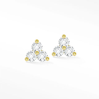 Trinity diamond stud earrings delicate 14k gold triangular stud earrings with gold trim and clear cubic zirconia stones