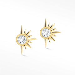 Sunburst  Diamond Stud Earrings | 14K Gold