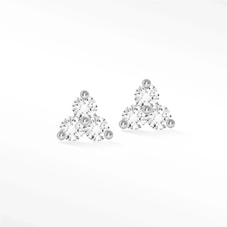Silver triangle stud earrings with clear cubic zirconia and tiny spheres in 14k white gold diamond studs gold