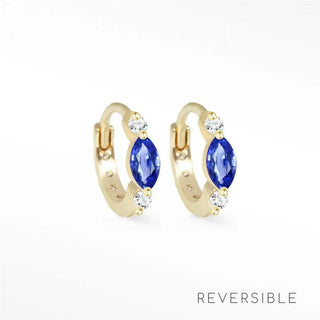 Diana blue sapphire 14k gold reversible huggies 10mm - yellow / sapphire/diamond - hoops