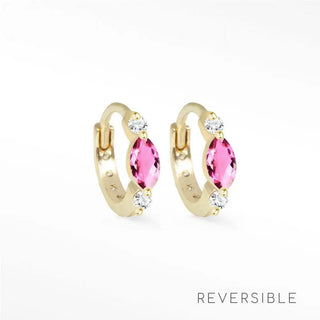 Diana pink sapphire 14k gold reversible huggies 10mm - yellow / sapphire/diamond - hoops