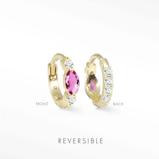 Gold-toned diana pink sapphire reversible huggies 10mm featuring a central pink gemstone and clear crystals