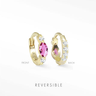 Gold-toned diana pink sapphire reversible huggies 10mm featuring a central pink gemstone and clear crystals