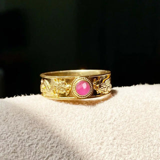 Dragon phoenix ruby ring 14k gold – natural bold design