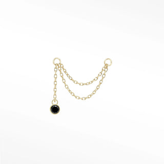 Ear chain black diamond bezel & cable double decker 14k yellow