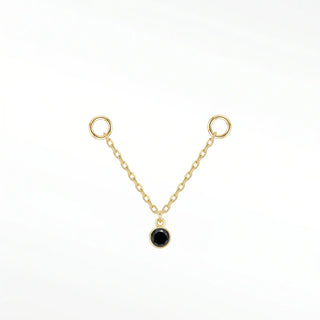 Ear chain black diamond bezel & cable 14k yellow