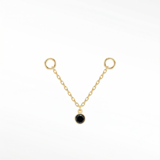 Ear chain black diamond bezel & cable 14k yellow