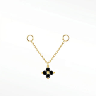 Ear chain black diamond clover & cable 14k yellow