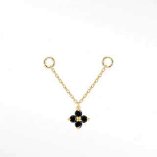 Ear chain black diamond clover & cable 14k yellow