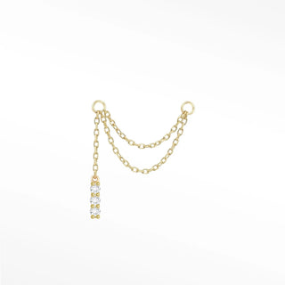 Ear chain diamond bar & cable double decker 14k yellow