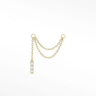 Ear Chain Diamond Bar & Cable Double Decker 14K Yellow
