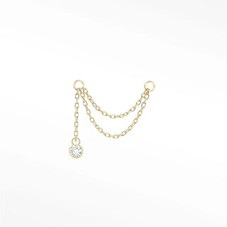 Ear chain diamond bezel & cable double decker 14k yellow