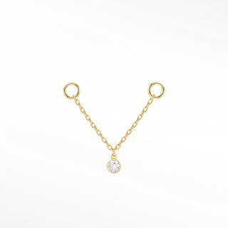 Ear chain diamond bezel & cable 14k yellow
