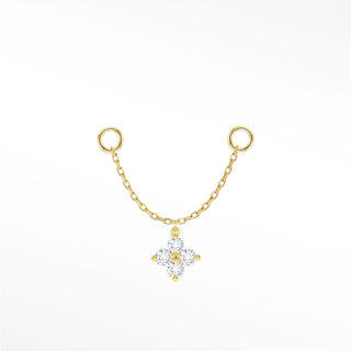 Ear Chain Diamond Clover & Cable 14K Yellow