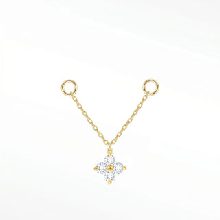 Ear chain diamond clover & cable 14k yellow