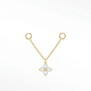 Ear chain diamond clover & cable 14k yellow