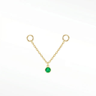 Ear chain emerald bezel & cable 14k yellow