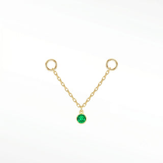 Ear chain emerald bezel & cable 14k yellow