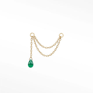 Ear chain emerald drop & cable double decker 14k yellow