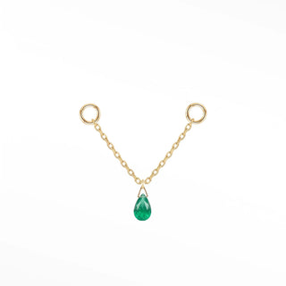 Ear chain emerald drop & cable 14k yellow
