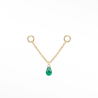 Ear chain emerald drop & cable 14k yellow