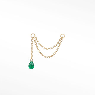 Ear chain emerald drop & cable double decker 14k yellow