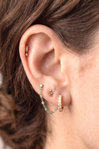 Ear chain by nina wynn. The rock candy collection features timeless natural faceted emerald round beads elegantly