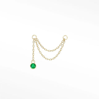 Ear chain emerald bezel & cable double decker 14k yellow