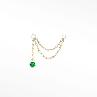Ear chain emerald bezel & cable double decker 14k yellow
