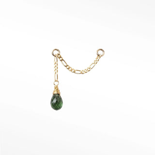 Ear chain green tourmaline & figaro 14k yellow