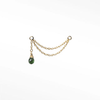 Ear chain green tourmaline & rope double decker 14k yellow
