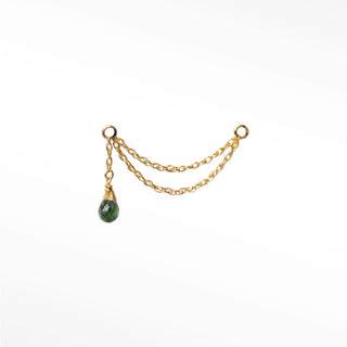 Ear Chain Green Tourmaline & Rope Double Decker 14K Yellow