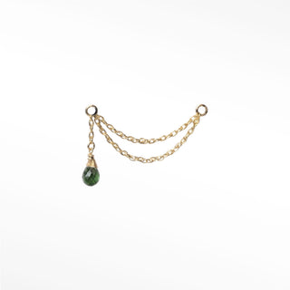 Ear Chain Green Tourmaline & Rope Double Decker 14K Yellow