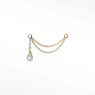 Ear chain labradorite & rope double decker 14k yellow
