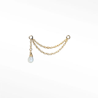Ear chain moonstone & rope double decker 14k yellow
