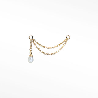 Ear chain moonstone & rope double decker 14k yellow