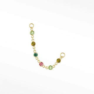 Ear chain multi tourmaline prismatic 2mm 14k yellow