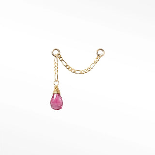 Ear chain pink tourmaline & figaro 14k yellow