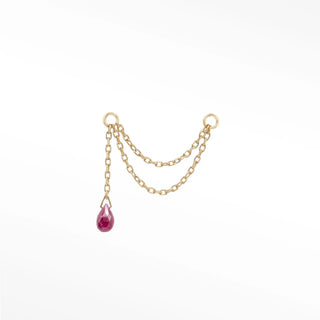 Ear chain ruby drop & cable double decker 14k yellow