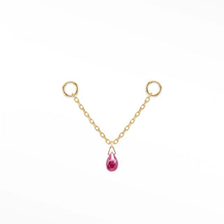 Ear chain ruby drop & cable 14k yellow